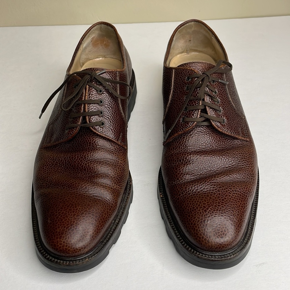 SALVATORE FERRAGAMO Derby Shoes Brown Pebble Grain Leather Cushion Insole 9D